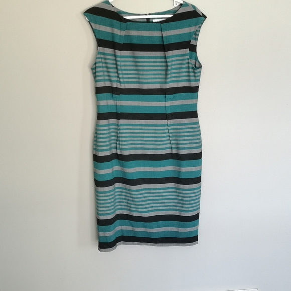 Calvin Klein Striped Fitted Sheath Midi Dress With Pleating Women's Size 12 - Picture 10 of 11